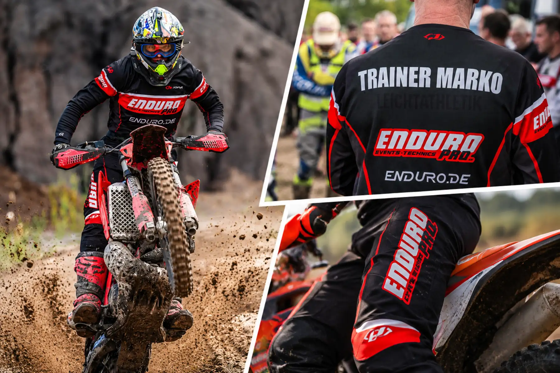 EnduroPRO Fahrerhemd und Motocross-Hose in Schwarz-Rot beim Endurofahren